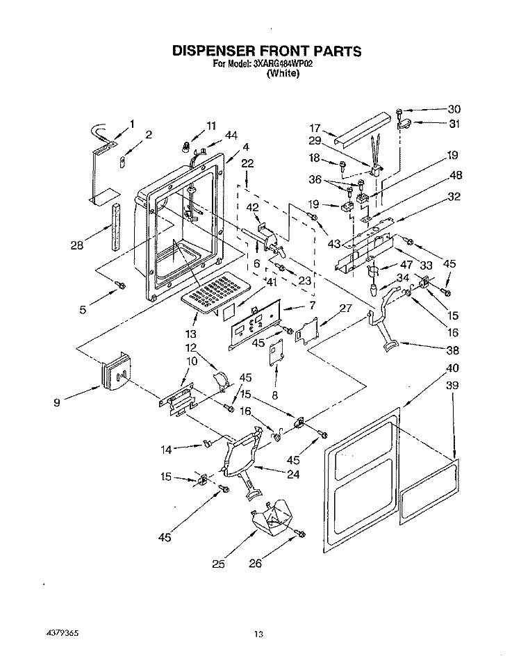 DISPENSER FRONT Diagram and Parts List for 3XARG484WP02  Whirlpool Refrigerator