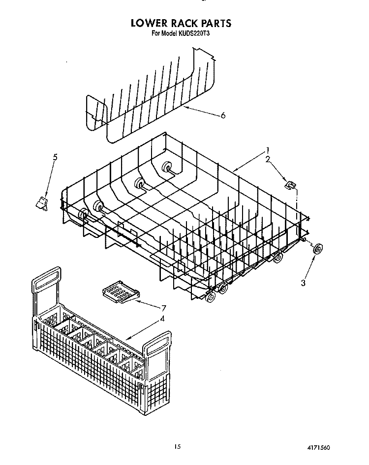 LOWER RACK Diagram and Parts List for KUDS220T3  KitchenAid Dishwasher