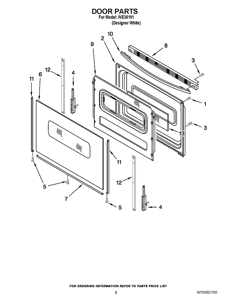DOOR PARTS Diagram and Parts List for IVE30101  Inglis Range