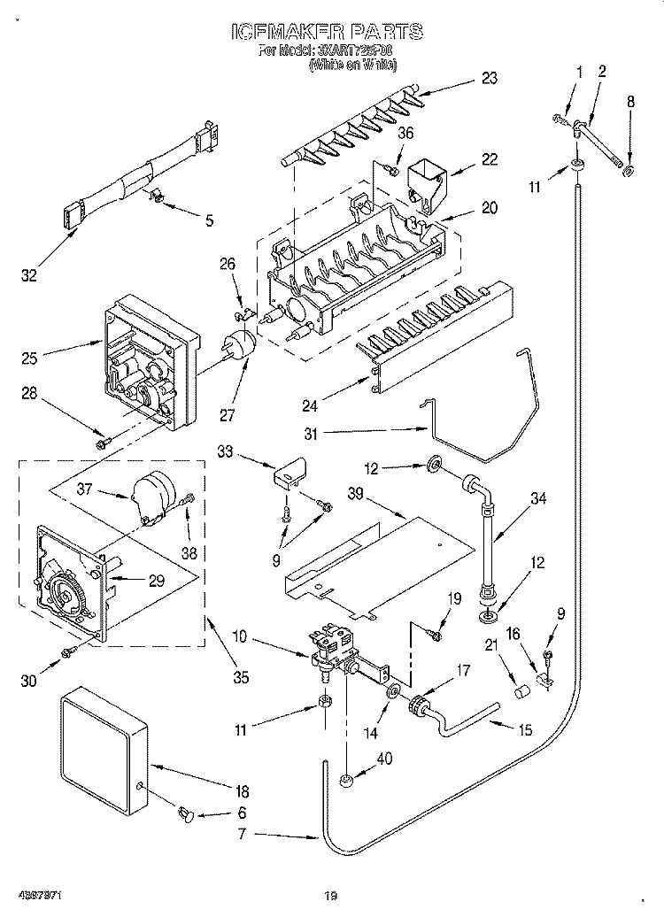 ICE MAKER, LIT/OPTIONAL Diagram and Parts List for 3XART725F00  Whirlpool Refrigerator