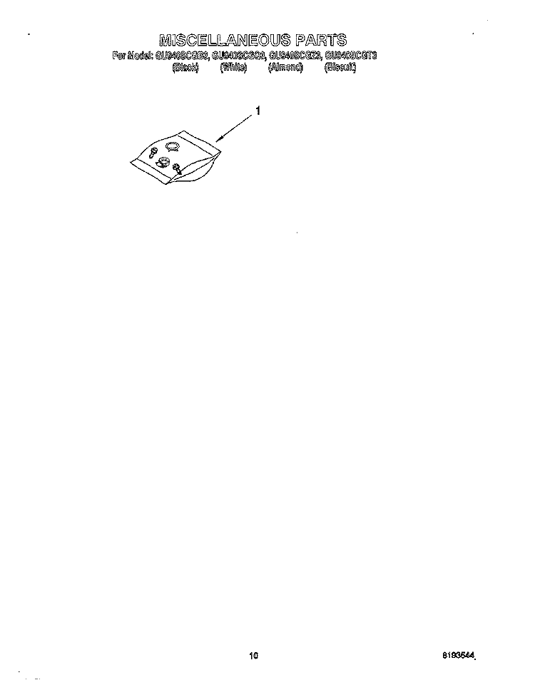 MISCELLANEOUS Diagram and Parts List for GU940SCGB3  Whirlpool Dishwasher