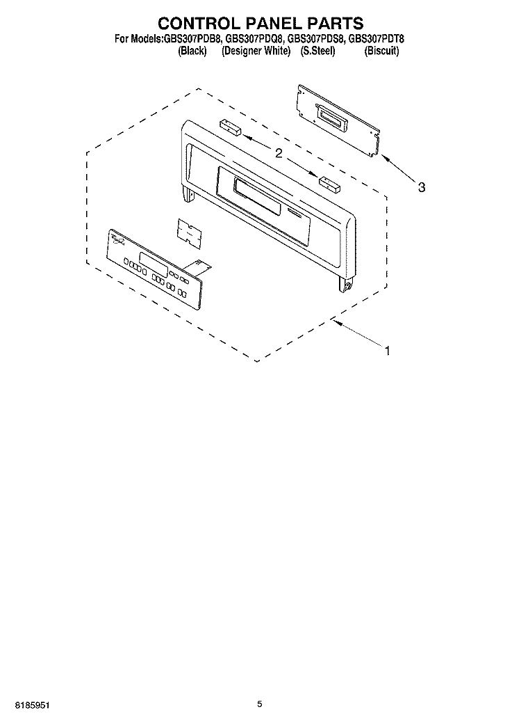 CONTROL PANEL Diagram and Parts List for GBS307PDB8  Whirlpool Wall Oven