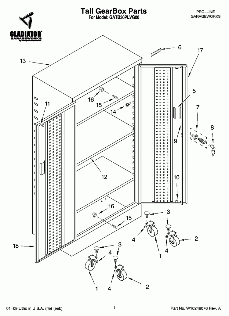 Tall GearBox Parts Diagram and Parts List for GATB30PLVG00  Whirlpool Cabinet