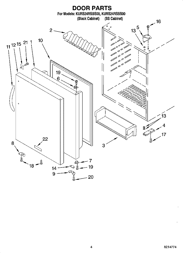 DOOR PARTS Diagram and Parts List for KURS24RSBS00  KitchenAid Refrigerator