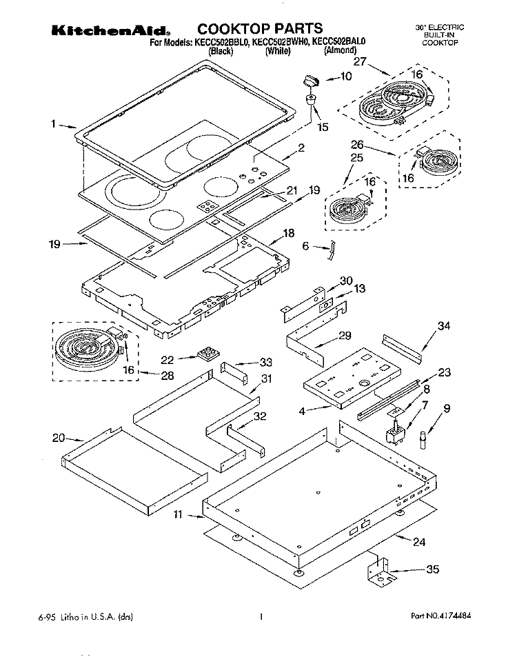 SECTION Diagram and Parts List for KECC502BWH0  KitchenAid Cooktop