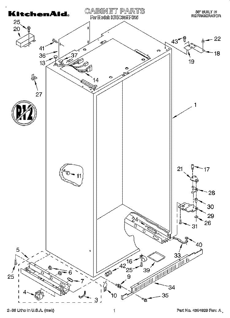 CABINET Diagram and Parts List for KSSC36MFS05  KitchenAid Refrigerator