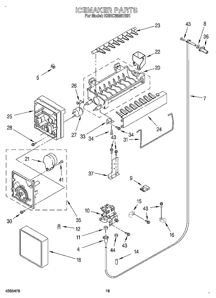 ICEMAKER Diagram and Parts List for KBRC36MHS01  KitchenAid Refrigerator