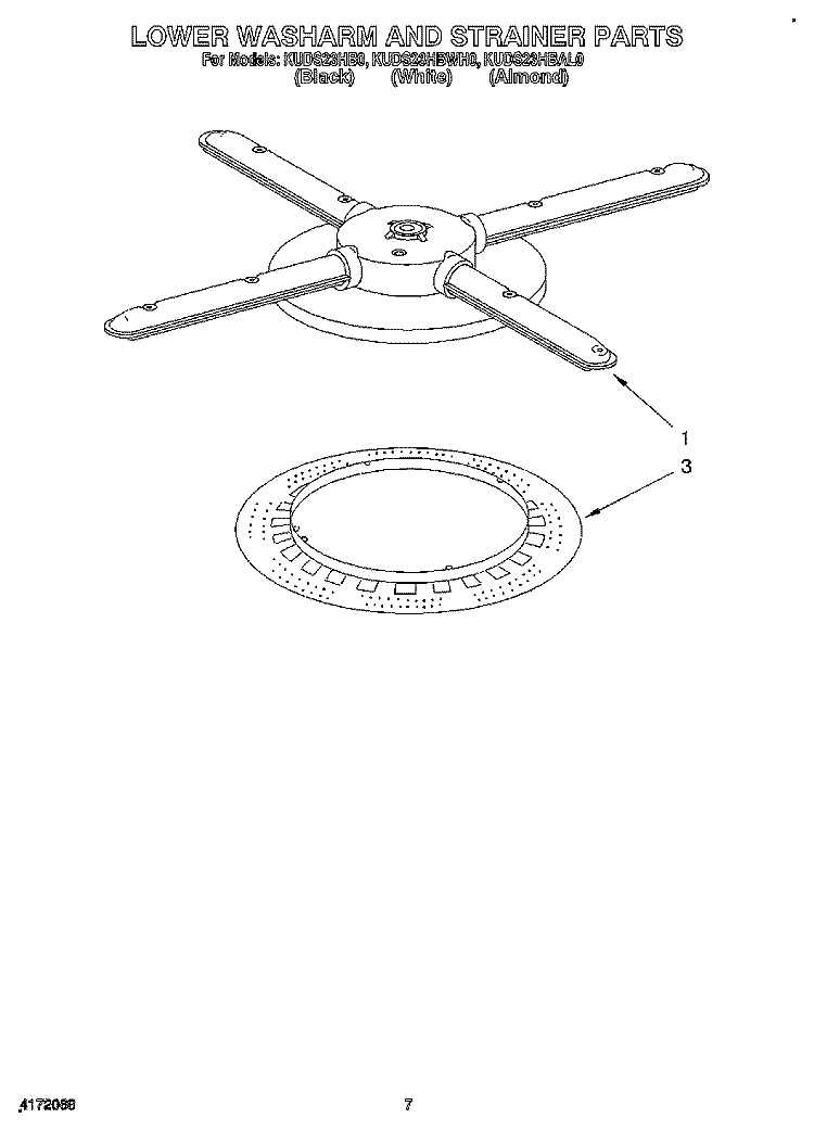 LOWER WASHARM AND STRAINER Diagram and Parts List for KUDS23HBWH0  KitchenAid Dishwasher
