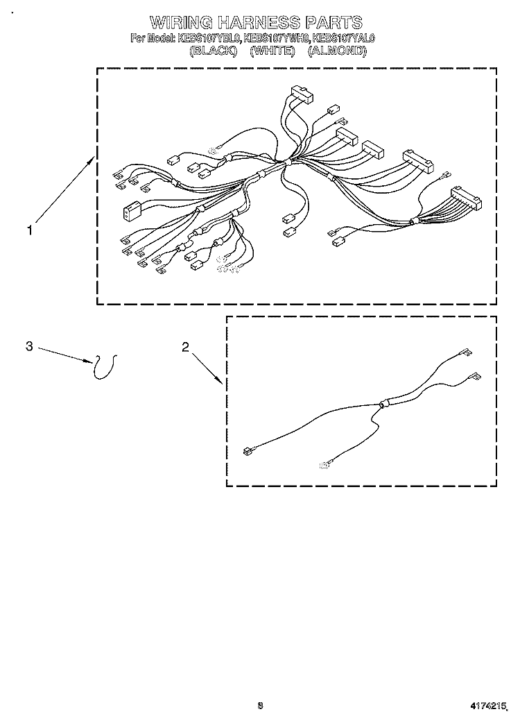 WIRING HARNESS Diagram and Parts List for KEBS107YAL0  KitchenAid Wall Oven
