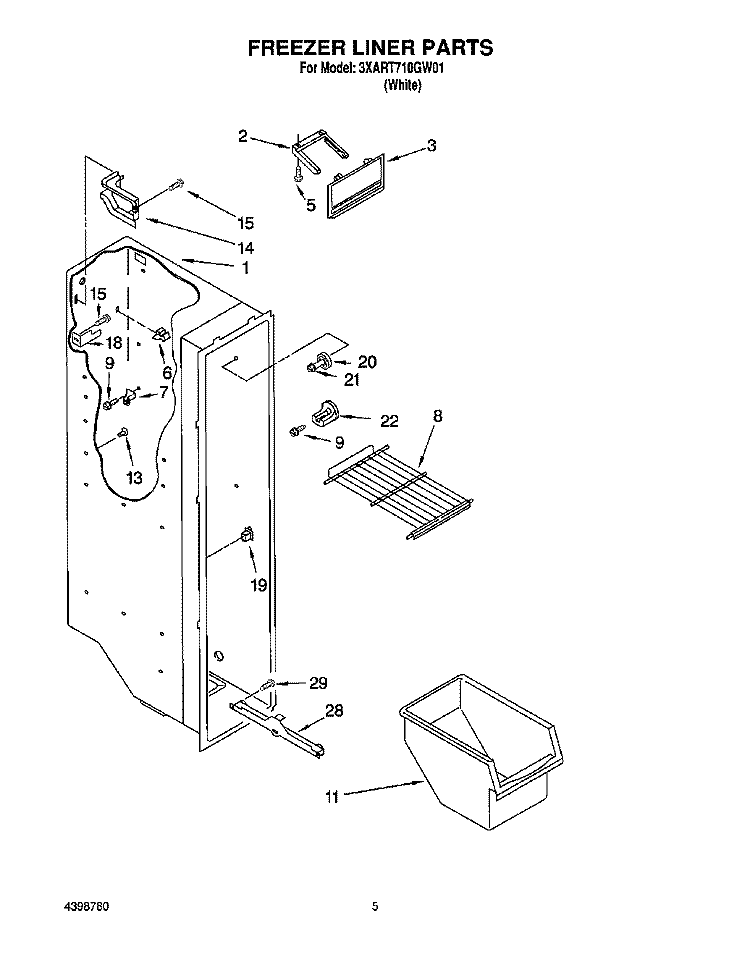 FREEZER LINER Diagram and Parts List for 3XART710GW01  Whirlpool Refrigerator