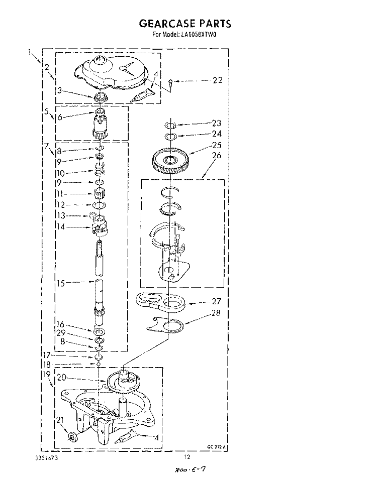 GEARCASE Diagram and Parts List for LA6058XTM0  Whirlpool Washer