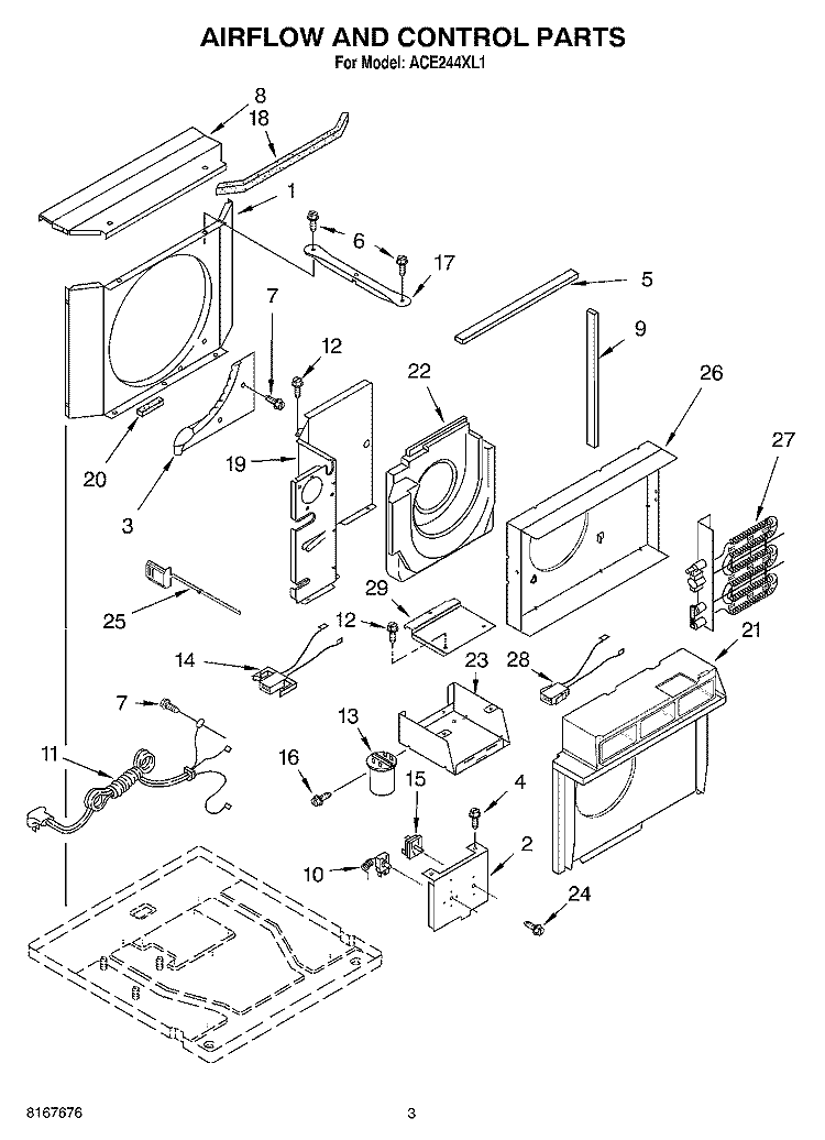 AIRFLOW AND CONTROL PARTS Diagram and Parts List for ACE244XL1  Whirlpool Air Conditioner