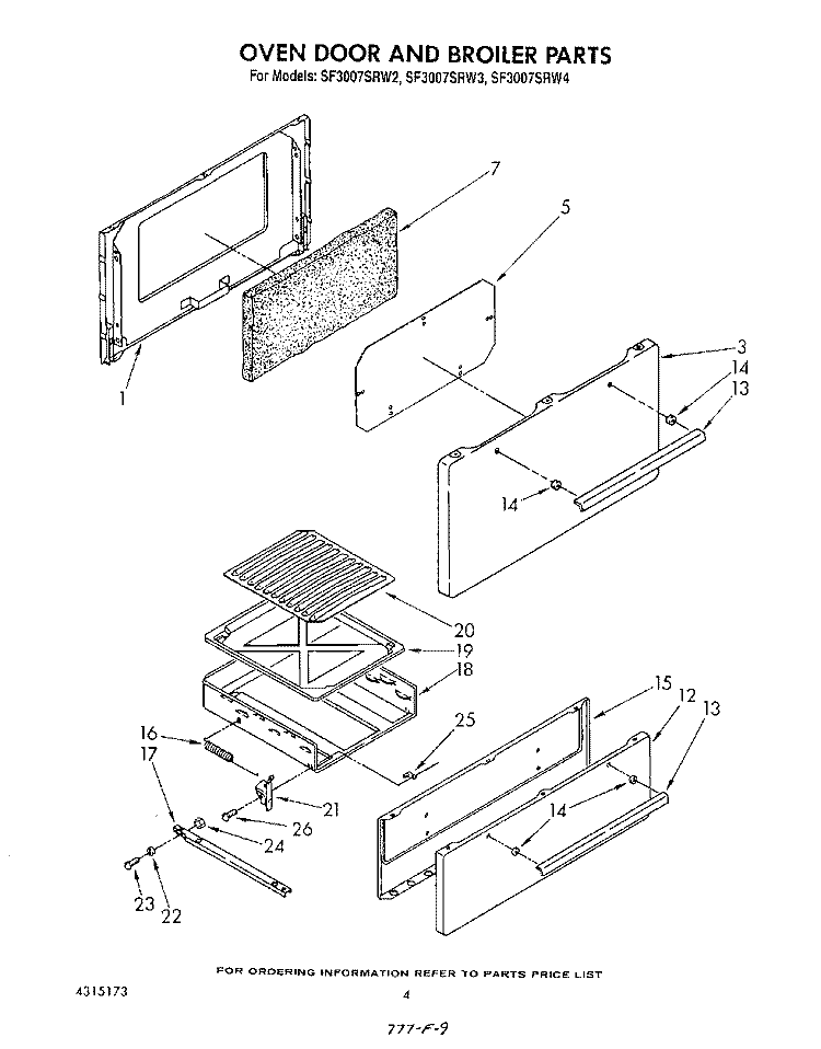 OVEN DOOR AND BROILER Diagram and Parts List for SF3007SRW4  Whirlpool Range