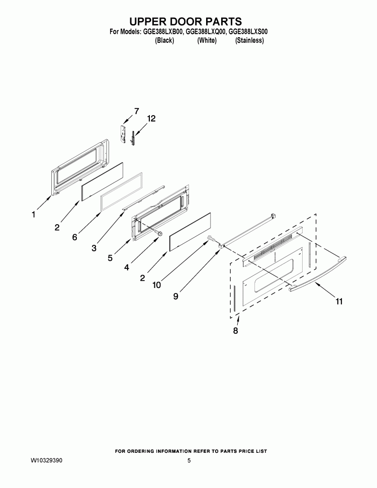 UPPER DOOR PARTS Diagram and Parts List for GGE388LXS00  Whirlpool Range