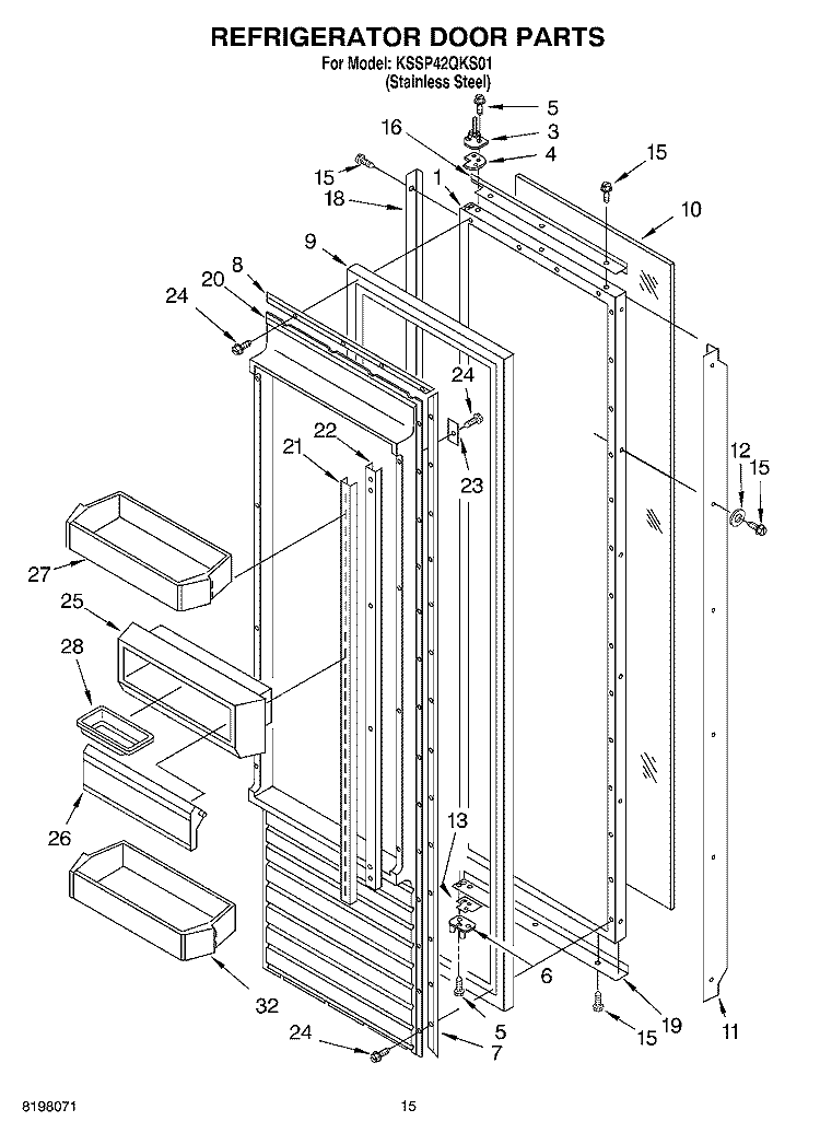 REFRIGERATOR DOOR Diagram and Parts List for KSSP42QKS01  KitchenAid Refrigerator