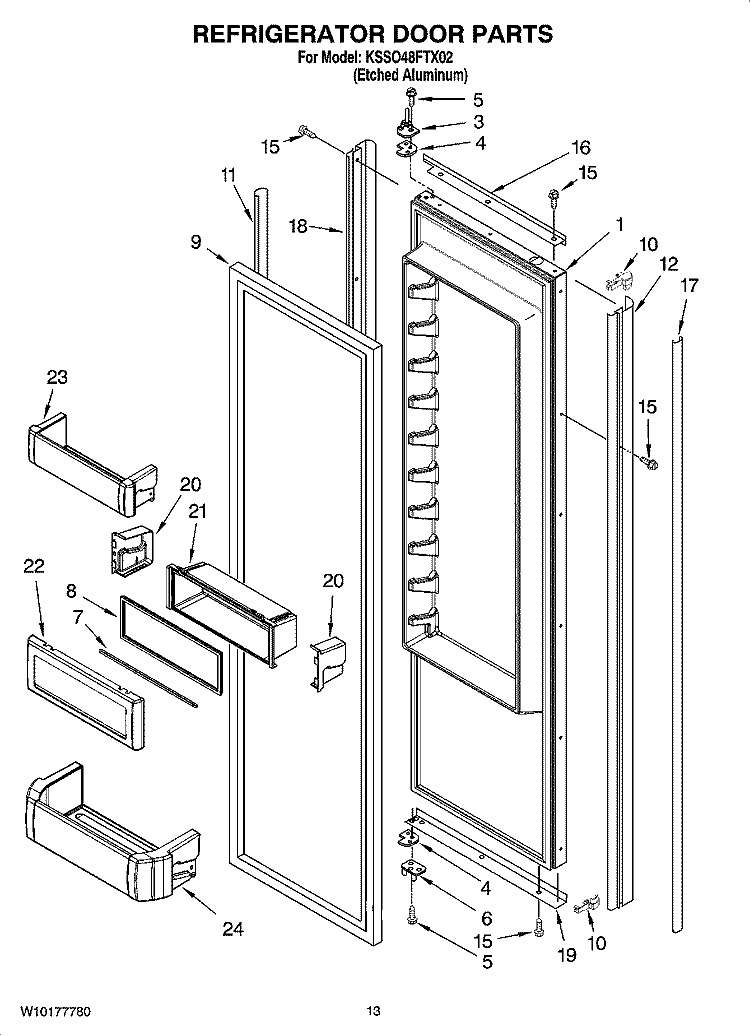 REFRIGERATOR DOOR PARTS Diagram and Parts List for KSSO48FTX02  KitchenAid Refrigerator