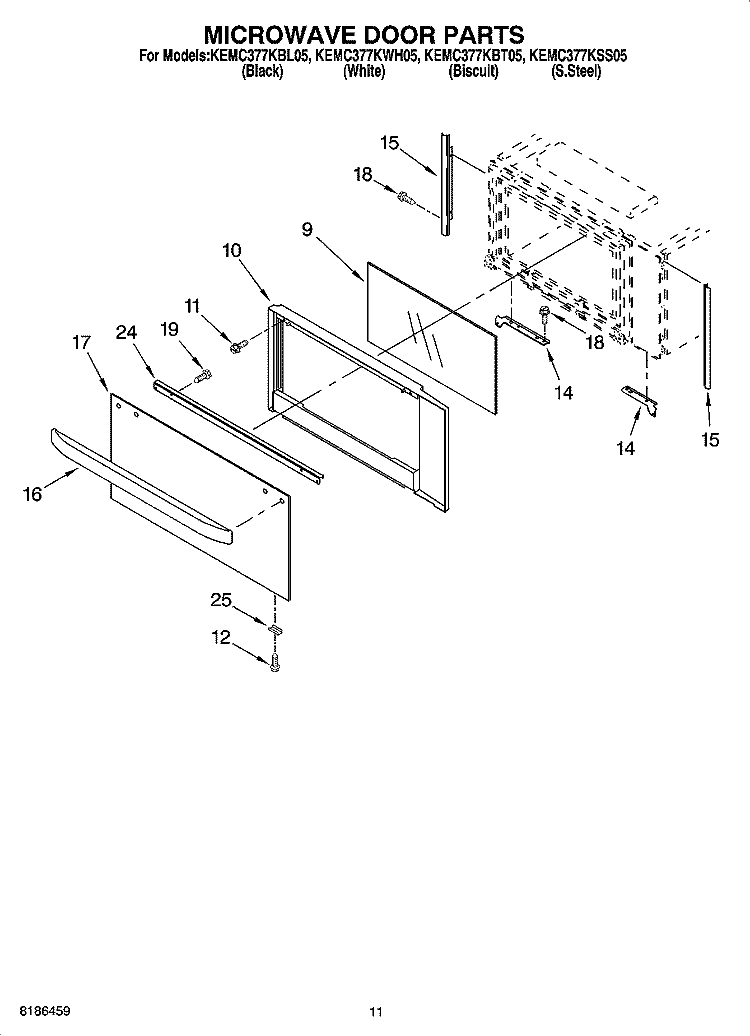 MICROWAVE DOOR PARTS, OPTIONAL PARTS Diagram and Parts List for KEMC377KWH05  KitchenAid Microwave Oven Combo