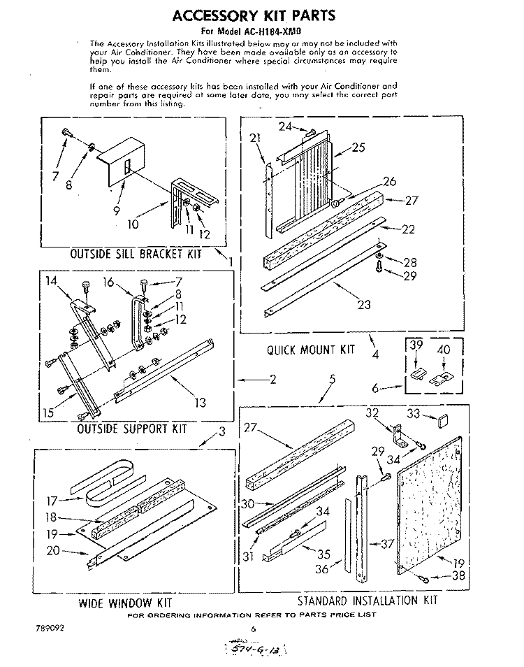 ACCESSORY KIT PARTS Diagram and Parts List for ACH184XM0  Whirlpool Air Conditioner