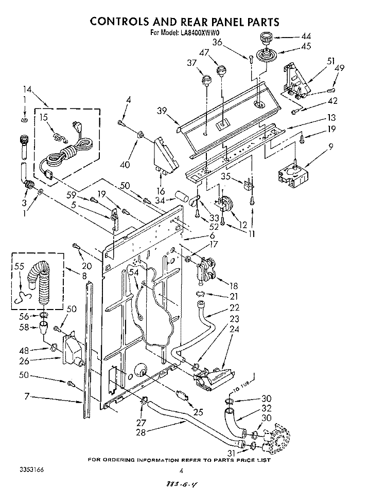 CONTROLS AND REAR PANEL Diagram and Parts List for LA8400XWF0  Whirlpool Washer