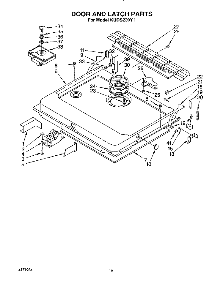 DOOR AND LATCH Diagram and Parts List for KUDS230Y1  KitchenAid Dishwasher