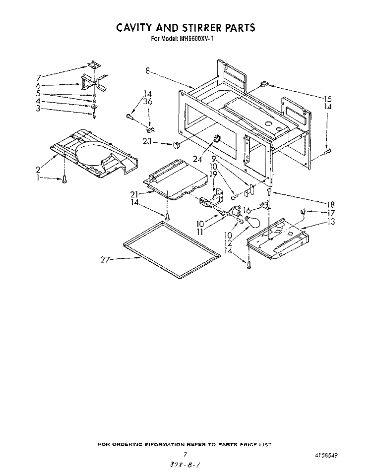 CAVITY AND STIRRER Diagram and Parts List for MH6600XV1  Whirlpool Microwave