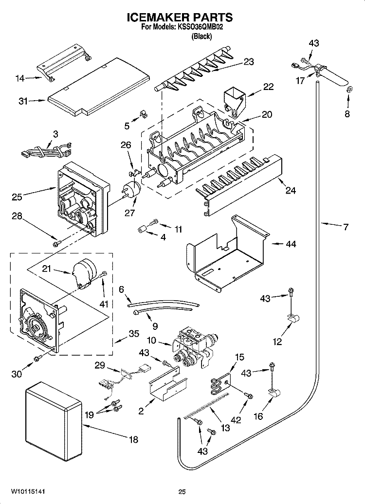 ICEMAKER PARTS Diagram and Parts List for KSSO36QMB02  KitchenAid Refrigerator