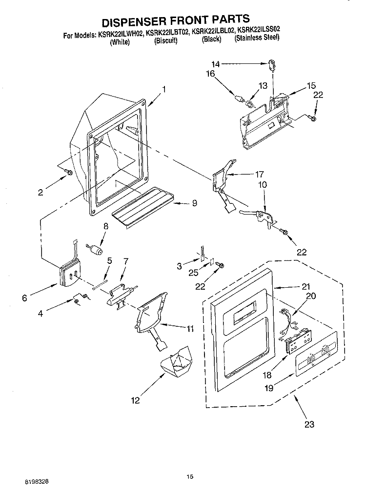 DISPENSER FRONT Diagram and Parts List for KSRK22ILBL02  KitchenAid Refrigerator