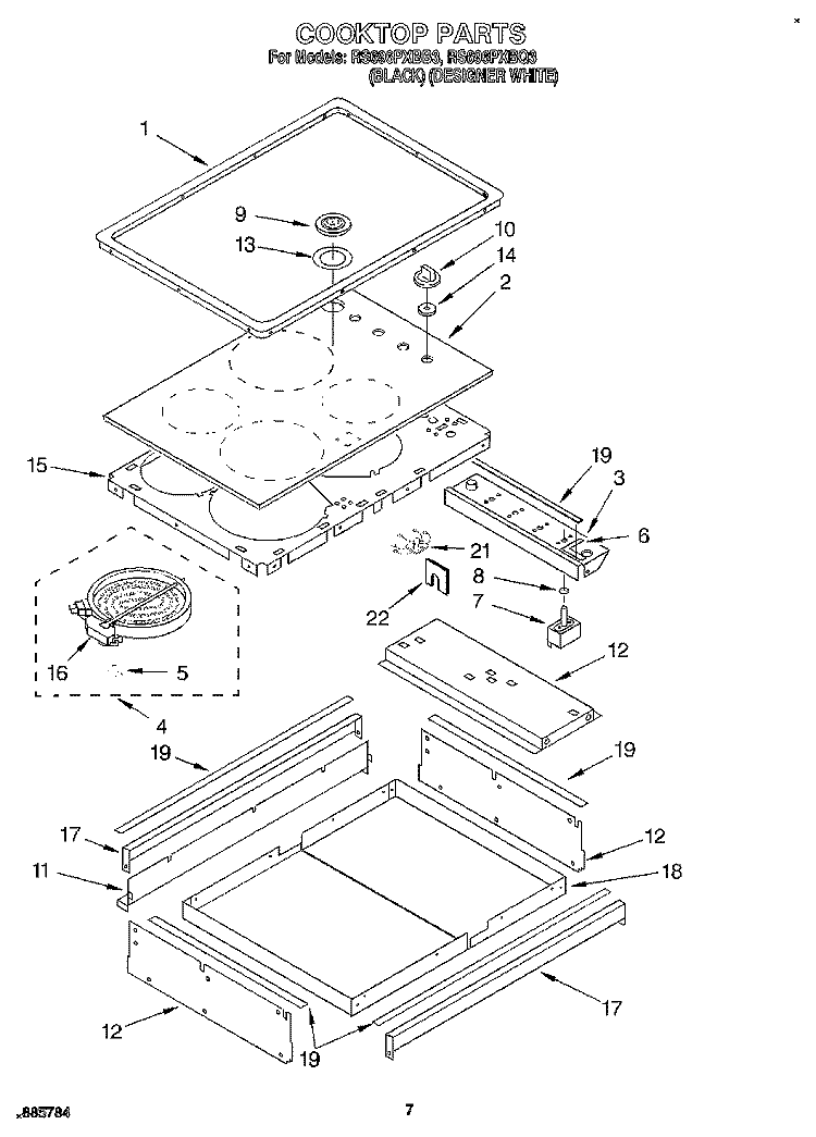 COOKTOP Diagram and Parts List for RS696PXBB3  Whirlpool Range