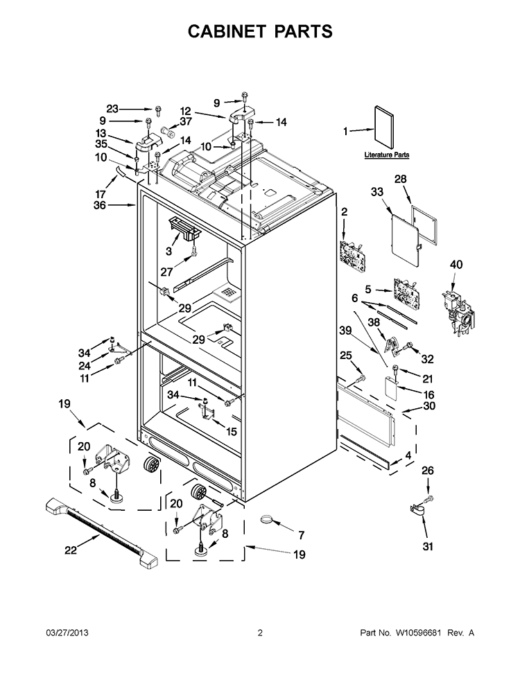 CABINET PARTS Diagram and Parts List for 7WF736SDAM10  Whirlpool Refrigerator