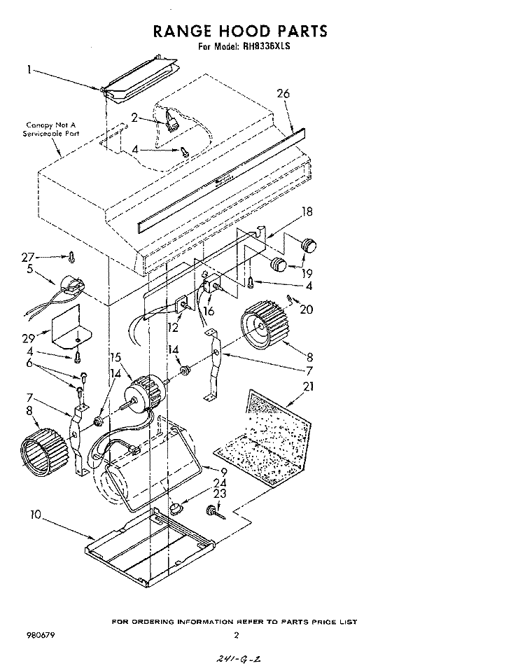 SECTION Diagram and Parts List for RH8336XLS  Whirlpool Range Hood