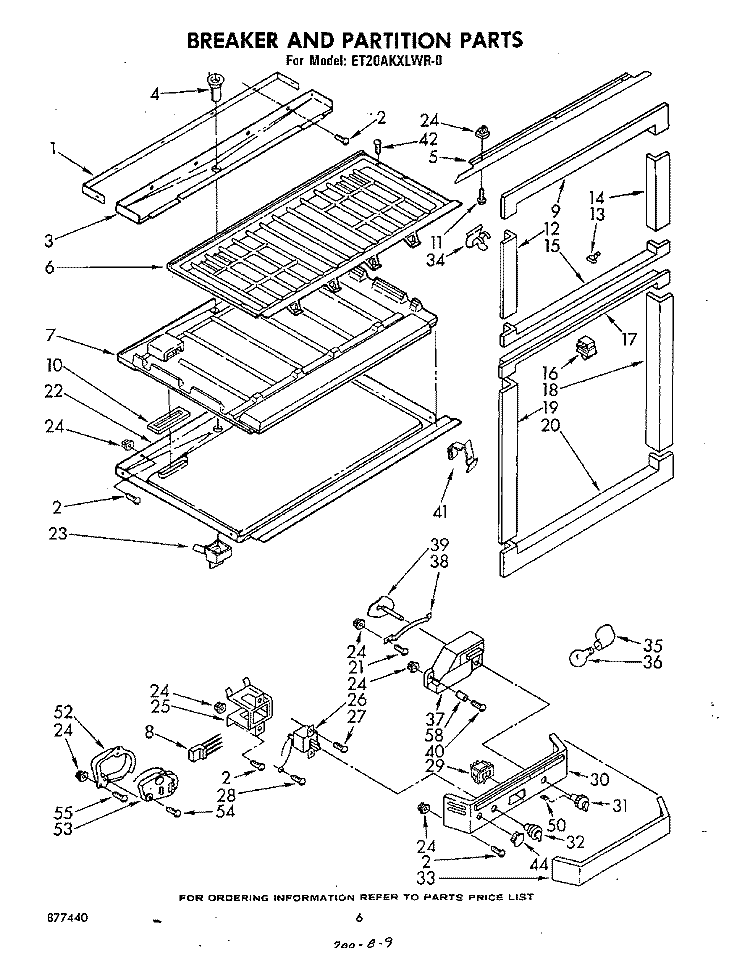 BREAKER AND PARTITION Diagram and Parts List for ET20AKXLWR0  Whirlpool Refrigerator
