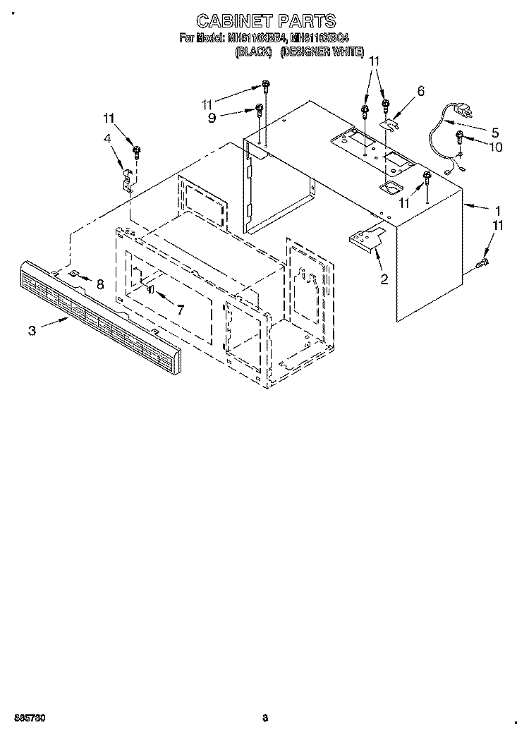 CABINET Diagram and Parts List for MH6110XBQ4  Whirlpool Microwave