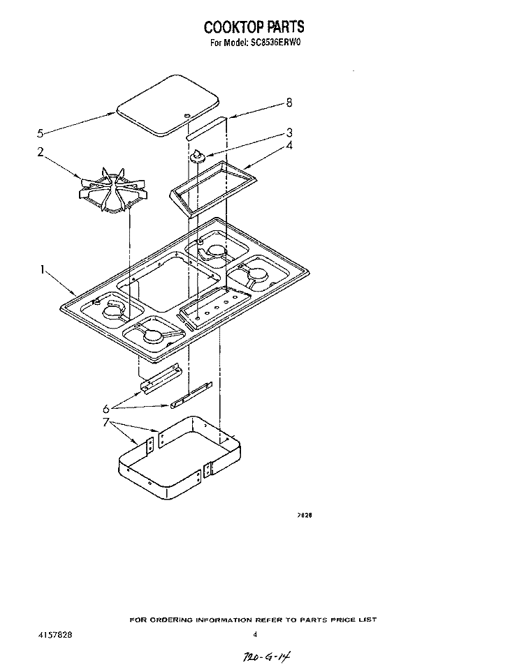 COOKTOP Diagram and Parts List for SC8536ERW0  Whirlpool Cooktop
