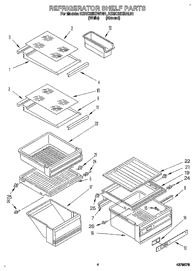 REFRIGERATOR SHELF Diagram and Parts List for KSRC22KBAL01  KitchenAid Refrigerator