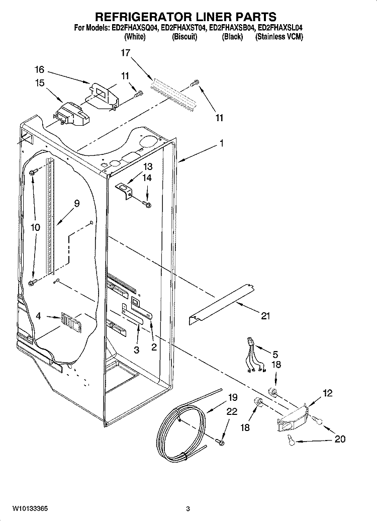 REFRIGERATOR LINER PARTS Diagram and Parts List for ED2FHAXSQ04  Whirlpool Refrigerator