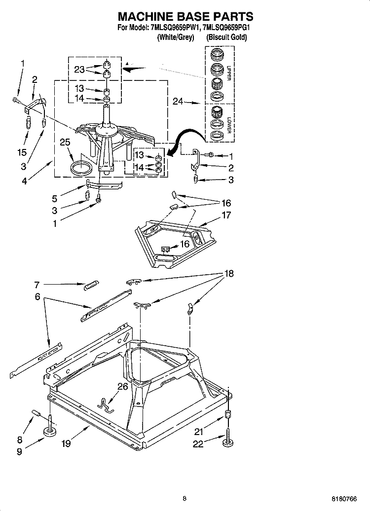 MACHINE BASE PARTS Diagram and Parts List for 7MLSQ9659PG1  Whirlpool Washer