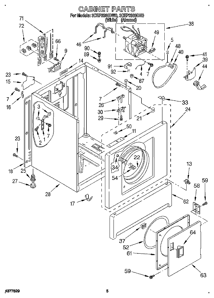 SECTION Diagram and Parts List for 3CEP2960DN0  Whirlpool Dryer
