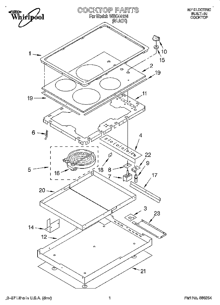 SECTION Diagram and Parts List for WBC44124  Whirlpool Cooktop