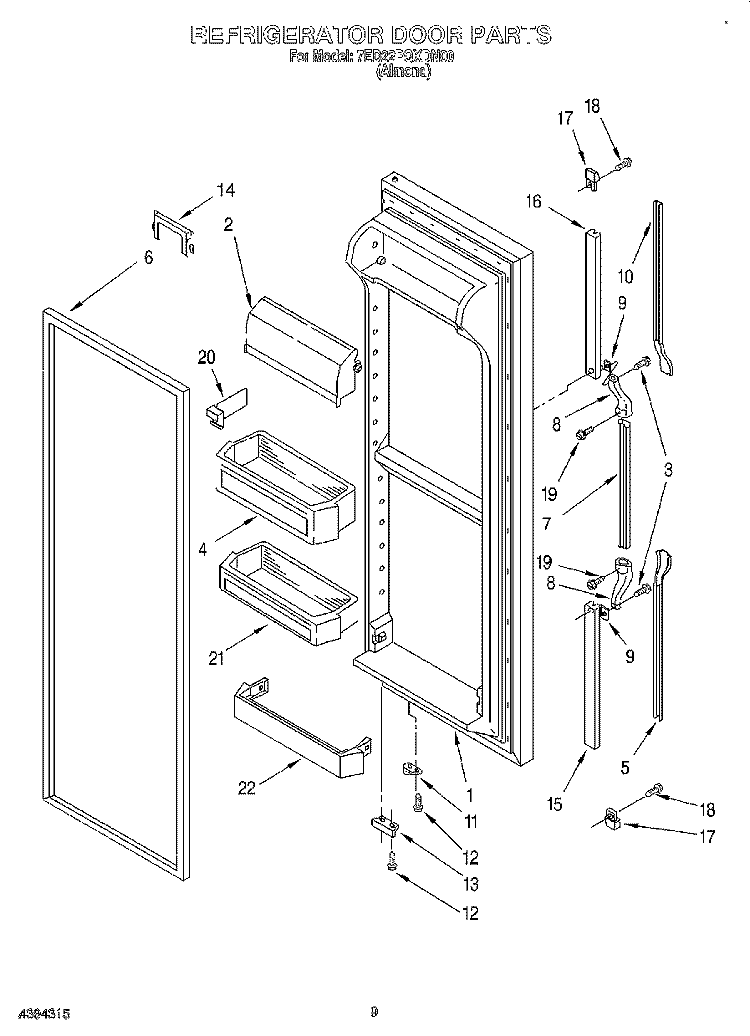 REFRIGERATOR DOOR Diagram and Parts List for 7ED22PQXDN00  Whirlpool Refrigerator