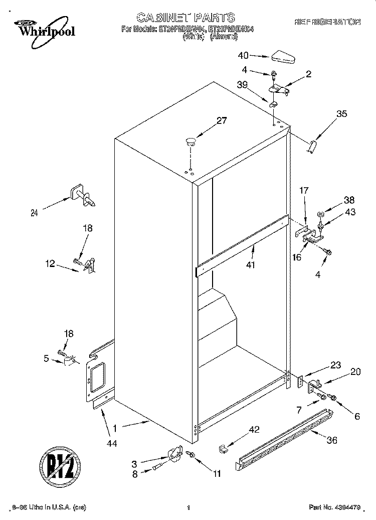 CABINET Diagram and Parts List for ET20PMXDN04  Whirlpool Refrigerator