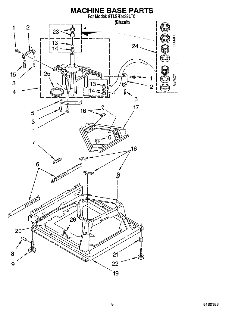 MACHINE BASE PARTS Diagram and Parts List for 8TLSR7432LT0  Whirlpool Washer