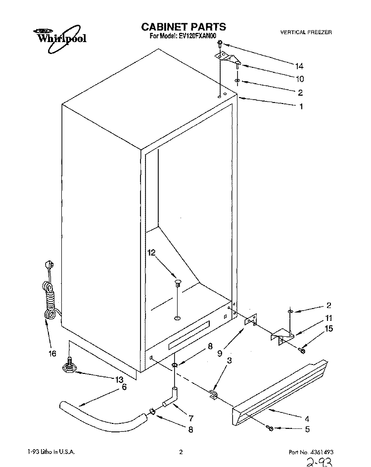 CABINET Diagram and Parts List for EV120FXAN00  Whirlpool Freezer