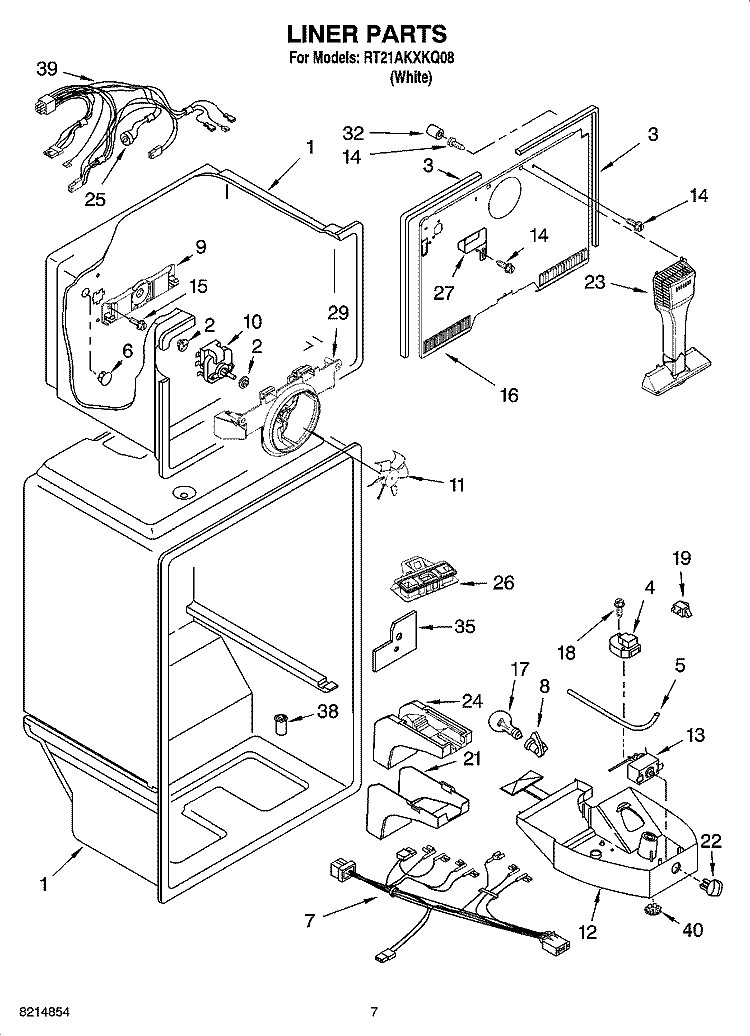 LINER PARTS Diagram and Parts List for RT21AKXKQ08  Roper Refrigerator