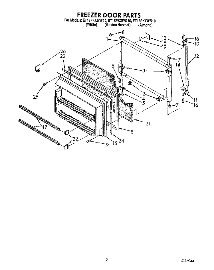 FREEZER DOOR Diagram and Parts List for ET18PKXWW10  Whirlpool Refrigerator