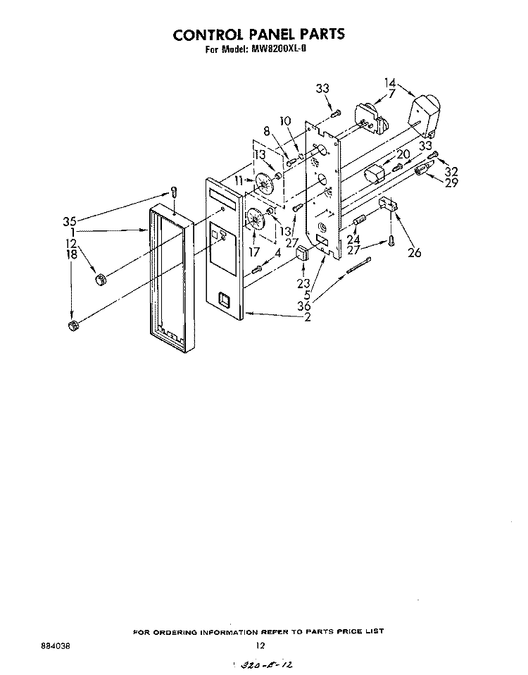 CONTROL PANEL Diagram and Parts List for MW8200XL0  Whirlpool Microwave