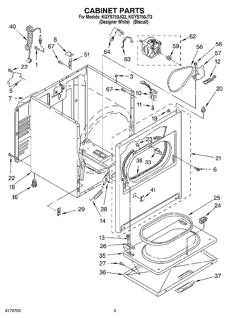 CABINET Diagram and Parts List for KGYS750JT2  KitchenAid Dryer
