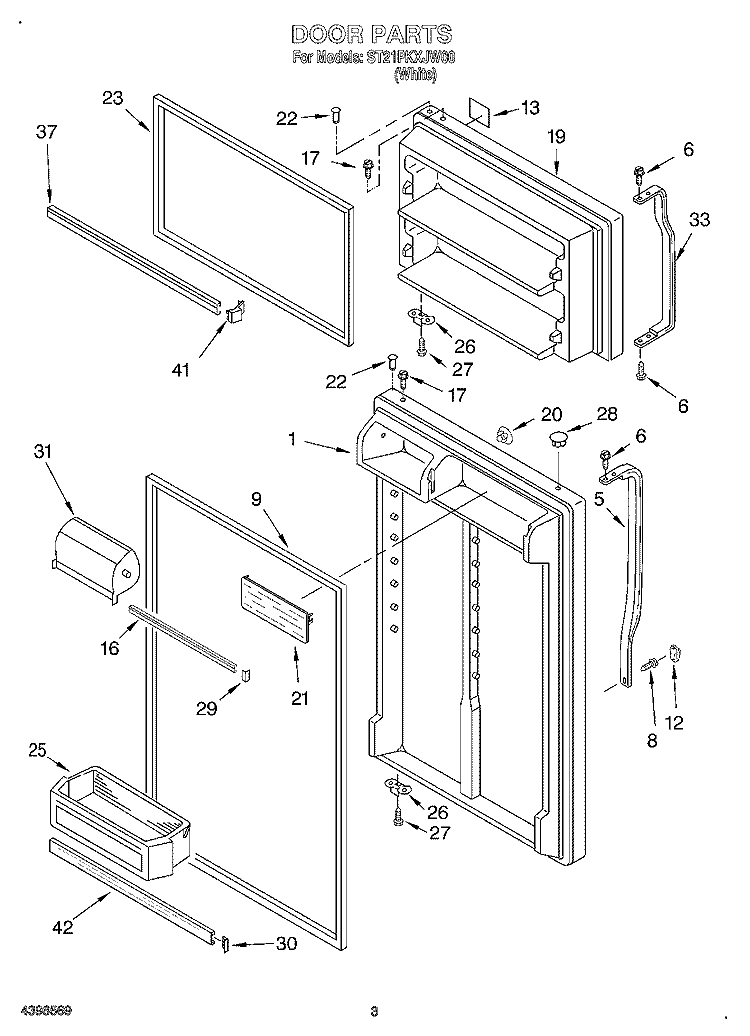DOOR Diagram and Parts List for ST21PKXJW00  Whirlpool Refrigerator