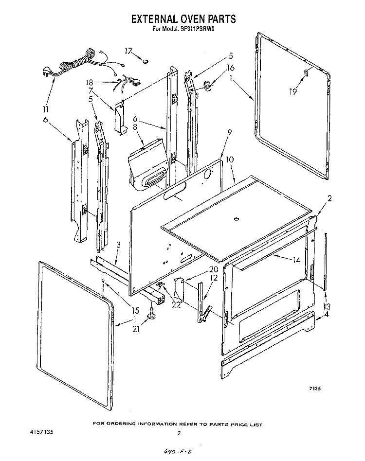 EXTERNAL OVEN Diagram and Parts List for SF311PSRW0  Whirlpool Range