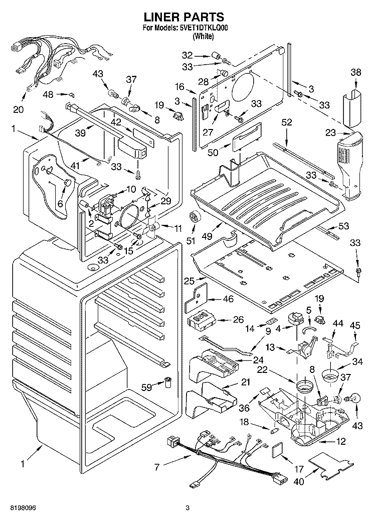 LINER Diagram and Parts List for 5VET1DTKLQ00  Whirlpool Refrigerator