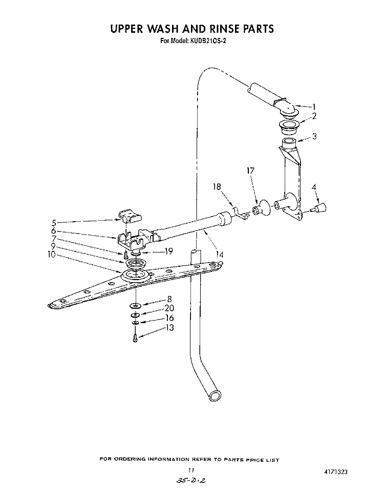 UPPER WASH AND RINSE Diagram and Parts List for KUDB210S2  KitchenAid Dishwasher